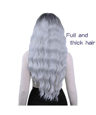 30 Long Wavy Middle Part Synthetic Wig | Dark Roots Grey Body Wave Hair | Heat Resistant for Daily Party & Cosplay | Natural Look | 30 Inch (1 Pack) - 1B/Grey - Buy Online on GoSupps.com