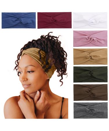 Tobeffect Headbands for Women Non Slip Turban Headband Boho Wide Head Band Womens Hair Wraps Accessories for Teen Girls 8 Pack Solid Colors