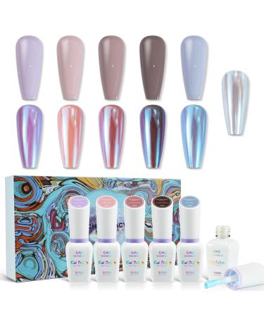 CHARMACY Nail Gel Polish Set 6PCS Chrome Liquid Nail Powder Silver Metallic Mirror Effect Blue Brown Color Gel Nail Polish Kit Fall Nail Gel Polish Long Lasting Home Salon Nail Art #101-Autumn