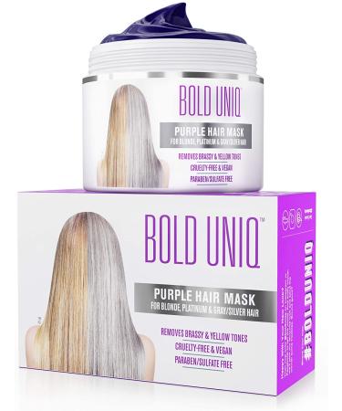 Bold Uniq Purple Hair Mask - For Blonde, Platinum, Bleached, Silver, Gray, Ash & Brassy Hair - Remove Yellow Tones, Reduce Brassiness and Condition Dry, Damaged Hair - Cruelty Free & Vegan - 6.76 Fl Oz