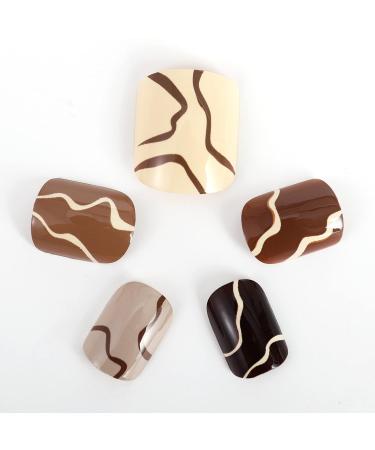 Novo Ovo Short Corner Oval Press-On Fake Nails | Brown Naked White Milky Strudel | Perfect for Valentine's Day | Artificial Fingernails with Glue - Buy Online on GoSupps.com