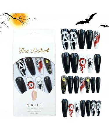 Fake Nails - Long Press on Nails with Spider Web Pattern - False Nails for Halloween Various Sizes Perfect for Dating Wedding Nail Salon Comoda Black and White Skull - Buy Online on GoSupps.com