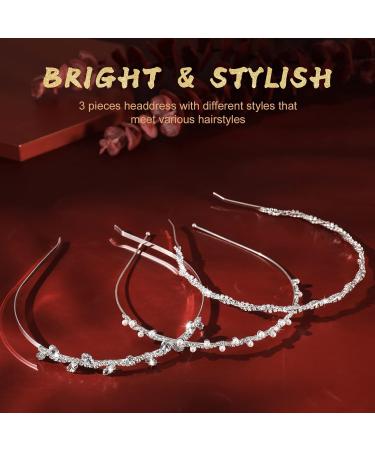 Fantesi 3-Piece Bridal Headband Set | Rhinestone Hair Crown Tiara & Crystal Pearl Accessories for Elegant Weddings - International Shipping Available - Buy Online on GoSupps.com