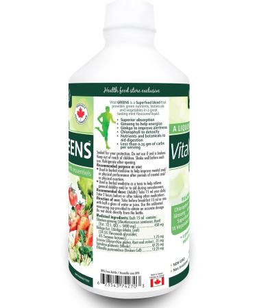 Naka Vital Greens Essential Green Nutrients Featuring Chlorophyll Aloe Vera Ginseng Ginkgo Biloba Super Food Complex and 15 Vegetable Juice Extract Mint Flavour Made in Canada (900ml) - Buy Online on GoSupps.com