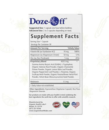 Buy Organic Health Labs Doze-Off Natural Sleep Aid | 30 Veggie Capsules | Vegan Sleep Supplement for Better Rest - Buy Online on GoSupps.com