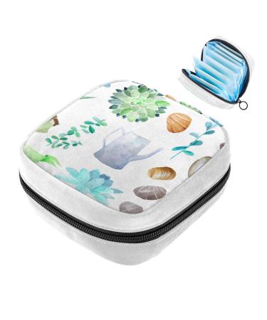 GIAPB Sanitary Napkin Storage Bag Period Bag Tampon Bag Makeup Bag Pad Pouch Watercolor Plant Succulents Color3929