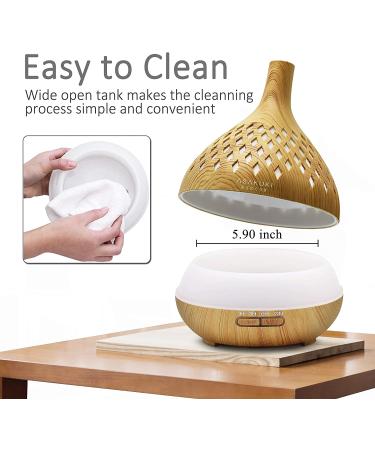 ASAKUKI 400ml Essential Oil Diffuser with Remote Control - Cool Mist Humidifier - 16H Operation - Waterless Safety Switch - 14 LED Colors - Yellow Wood Grain - Buy Online on GoSupps.com