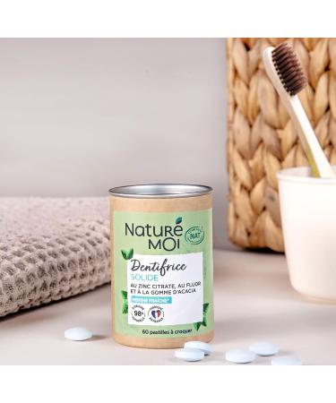Natur moi - Solid Toothpaste Chewable Pastille Fresh Mint With Zinc Citrate Fluoride and Acacia Gum 100 percent Natural Origin Mint White 60 pastilles - Buy Online on GoSupps.com
