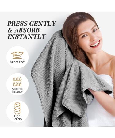 AMZFit Large Microfiber Hair Towel Wrap for Women - Super Absorbent & Anti Frizz Hair Drying Turban - Fast Drying for Long, Thick, Curly Hair - Gray - Buy Online on GoSupps.com