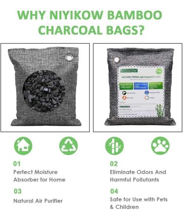 NIYIKOW Bamboo Charcoal Air Purifying Bags (4x200g) - Odor & Moisture Absorber for Home, Car, Closet, Pets - Natural Odor Eliminator - Buy Online on GoSupps.com