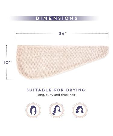 Microfiber Hair Towel 2 Pack - Quick Drying Hair Turban for Women, Men, Kids - Beige + Grey - Buy Online on GoSupps.com