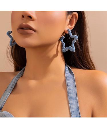 Feyleie Denim Ear Hoops - Stylish Round Earrings for Women & Girls | Exaggerated Winding Jewelry - Buy Online on GoSupps.com