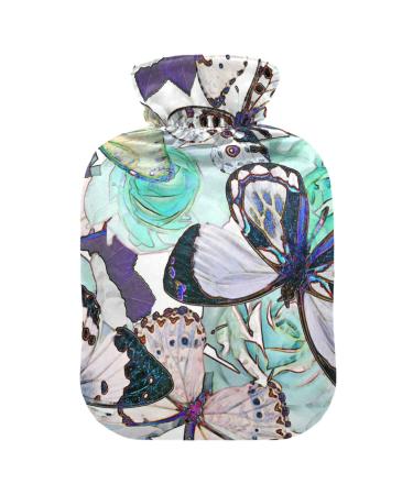 Hot water bottles with cover butterfly pattern blue hot water bags for pain relief warming hands hands feet warmer 2 liters