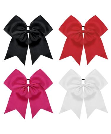 TUUXI 4pcs Large Cheer Hair Bows Ties 8 Inch Grosgrain Ribbon Elastic Bands Ponytail Holder for School College Sports Cheerleading Black Red Pink White black/white/red/pink