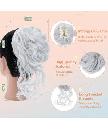 S-Noilite Tousled Updo Claw Clip Hair Bun - Silver Grey Synthetic Curly Wavy Scrunchies for Women - Buy Online on GoSupps.com