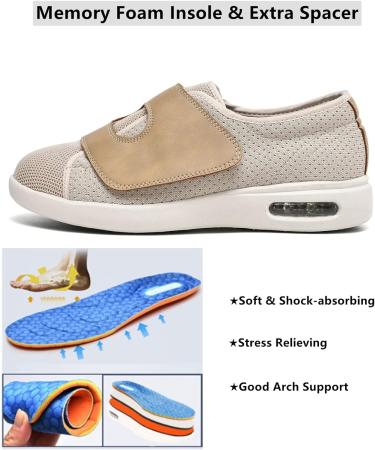 ZGDG Men's Diabetic Walking Shoes for Swollen Feet Pain Relief - Wide Width Orthopedic Slip-Ons for Elderly with Diabetes, Arthritis, Bunions - Size 13 Wide Beige - Buy Online on GoSupps.com