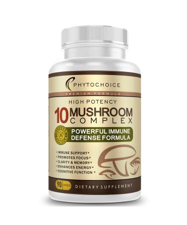 Powerful 10 Mushroom Complex-Advanced Blend of Best Functional Mushrooms-Nootropic Supplement for Brain Memory Focus Energy Immune Support-Lions Mane-Reishi-Cordyceps-Chaga-Turkey Tail (90 capsules)