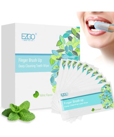 EZGO 100pcs Deep Cleaning Teeth Wipes Finger Brush Teeth Wipes Oral Brush Ups Latex Free Mint Flavor