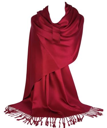 GFM Smooth Shiny Surface Pashmina Style Scarf (L9) L9-ghll-dark Red