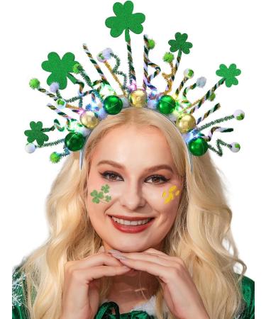 Fashband Light Up St.Patrick's Day Headband LED Green Shamrock Headbands Irish Clover Hair Hoop Hair Accessories for Women - Buy Online on GoSupps.com