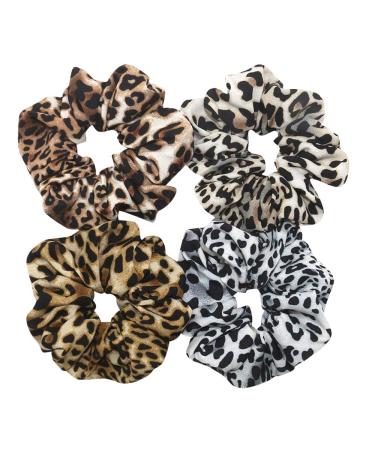 Otyou 4 Pack Bright Leopard Print Hair Scrunchies Soft Fabric Scrunchy Bobbles Elastic Hair Bands Ties Hair Accessories Wrist Band Cosplay Show for Women Girls Pony Tails and Buns - Buy Online on GoSupps.com