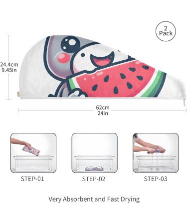 Cute Hippopotamus Watermelon Hair Towels 2 Pack | Super Absorbent Quick Dry Hair Turbans for Women & Girls - Buy Online on GoSupps.com