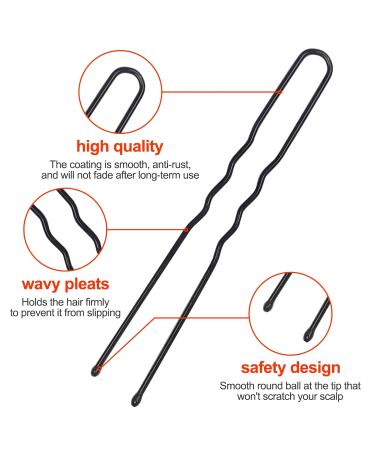 UooTach 200-Piece U-Shaped Hairpins | 6 cm Wavy Invisible Hair Clips for Girls & Salons - Black - Buy Online on GoSupps.com