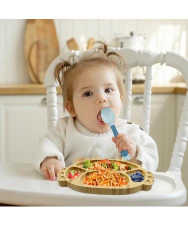 Bamboo Baby Plate with Suction Cup | Cartoon Toddler Plate Set - Ideal for Kids | Eco-Friendly Bamboo + Silicone Spoon & Fork | 20x18x3.5cm - Buy Online on GoSupps.com