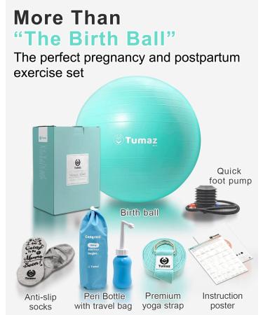 Tumaz Birth Ball - Birthing Ball for Pregnancy & Labor - Including Birthing Ball/Peri Bottle/Yoga Strap/Non-Slip Socks - Pregnancy Ball for Exercises Set with Quick Foot Pump & Instruction Poster M (58-65 cm) Birth Ball Set - 02. Green - Buy Online on GoSupps.com
