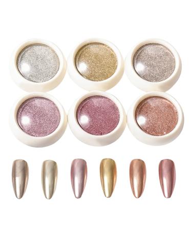 Glitter for nail 6 colors rose gold chrome glitter powder mirror effect metallic nail art powder for face body diy nail art make -up