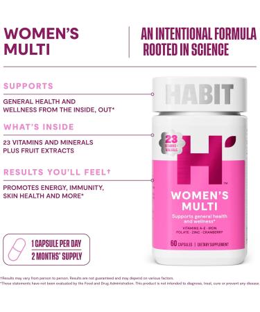 Habit Womens Multi Supplement 2 Pack (120 Capsules) - New Look Supports General Health & Wellness 23 Essential Vitamins and Minerals Fruit extracts Folate Iron B12 Biotin Non-GMO - Buy Online on GoSupps.com