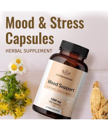 HERBAMAMA Mood Support Capsules with Ashwagandha, Rhodiola & Ginseng - Brain Function & Stress Relief - Vegan - 100 Caps - Buy Online on GoSupps.com