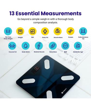 Etekcity Bluetooth Body Fat Scale - Smart Personal Scale for Weight BMI Muscle Mass & More - 180kg Capacity - Includes Batteries - Black ESF28 - Buy Online on GoSupps.com