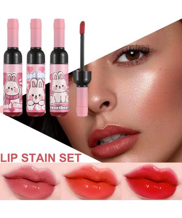  Hugsweet Hugsweet Lip Gloss for Women Lip Tint - 3 Colors Waterproof Liquid Lipstick Wine Bottle Shape Long-Lasting Daily Makeup for Women Girls Mothers or - Buy Online on GoSupps.com
