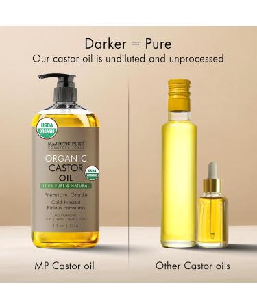Buy Majestic Pure USDA Organic Castor Oil - 100% Pure Cold Pressed Hexane Free - Stimulate Hair Eyelash & Eyebrow Growth - Nourishing Body & Carrier Oil - 8 Fl Oz - Buy Online on GoSupps.com