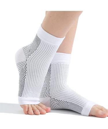 2Pairs Heelsium Pain Relief Socks Soothe Socks for Neuropathy Ankle Compression Foot Sleeve with Arch Support for Foot and Heel Pain Relief Small-Medium White