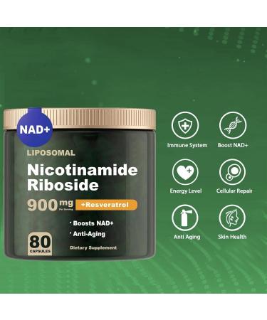NAD+ Supplement - Liposomal Nicotinamide Riboside NAD Supplement for Anti-Aging Quercetin Resveratrol- Energy Focus - 80 Capsules (3) - Buy Online on GoSupps.com