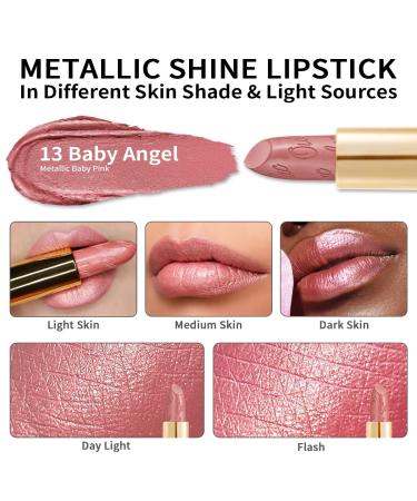 Oulac Metallic Shine Baby Pink Lipstick | Vegan & Cruelty-Free Full-Coverage Lip Color | Moisturizing Creamy Formula | Baby Angel(13) | 4.3g/0.15oz - Buy Online on GoSupps.com