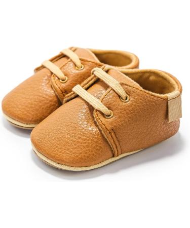 Baby First Walking Shoes Sneakers | Anti-Slip Oxford Loafer Flats | Toddler PU Leather Shoes (0-6 Months) - Brown - Buy Online on GoSupps.com