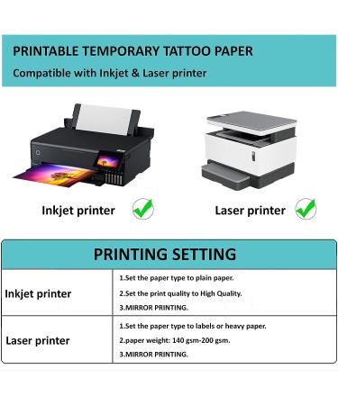 Temporary Tattoo Paper 5 Sheets - DIY Image Transfer for Skin - Inkjet & Laser Printer - 8.5x11 inch Decal Paper - Buy Online on GoSupps.com