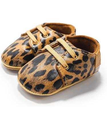 Infant First Walking Shoes - Anti-Slip Oxford Flats for Baby Girls & Boys (0-6 Months) in Leopard Print - Buy Online on GoSupps.com
