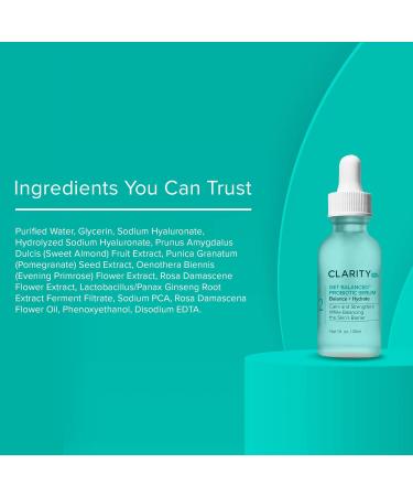 ClarityRx Get Balanced Probiotic Hydrating Face Serum Natural Plant-Based Skin-Balancing Treatment with Hyaluronic Acid & Antioxidants for Normal & Aging Skin 1 Fl Oz (Pack of 1) - Buy Online on GoSupps.com