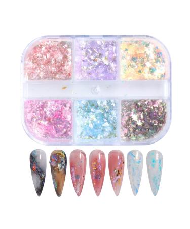 Suxgumoe Holographic Mermaid Nail Art Glitter Sequins 6 Grids Irregular Aurora Nail Sequins Opal Glitter Flakes Iridescent Powder Nail Foil Nail Art Decoration 50 g D Opal Powder - Buy Online on GoSupps.com