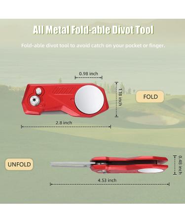 Mile High Life Golf Divot Repair Tool with Magnetic Ball Marker | Foldable All Metal Design with Pop-up Button | Men's Golf Accessories - G-Red - Buy Online on GoSupps.com