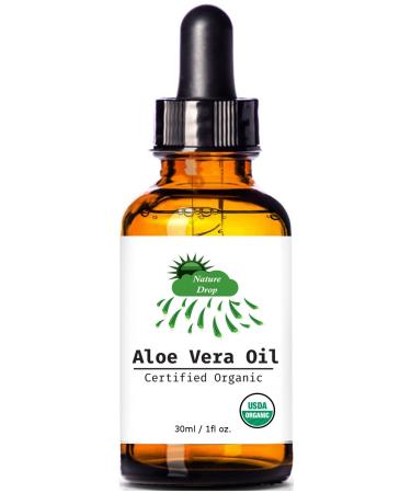 Nature Drop USDA Organic Aloe Vera Oil - 1 oz - 100% pure  Vitamin C  E  B  allantoin  minerals  proteins  polysaccharides  enzymes  amino acids and beta-carotene. 1 Fl Oz (Pack of 1)