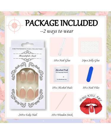 French False Nails 24Pcs Nude Almond Full Cover Press on Nails with Glue - White French Nail Tips for Women Girls | Nails Art #XRFS - Buy Online on GoSupps.com