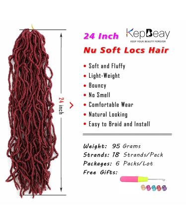 Soft Locs 24 Inch Crochet Hair 6 Packs Burgundy Color Faux Locs Crochet Hair - Pre Looped Synthetic Hair for Black Women (Pack of 6) - 24 Inch BUG - Buy Online on GoSupps.com