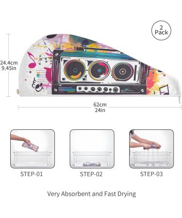 Musical Notes Radio Hair Towel 2 Pack - Super Absorbent Quick Dry Hair Turbans for Women & Girls - Buy Online on GoSupps.com