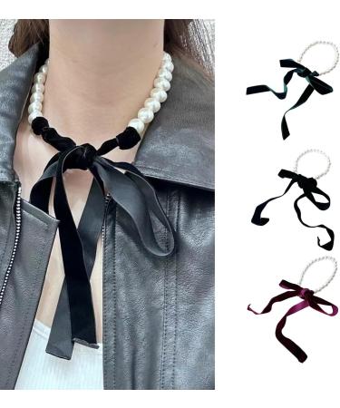 VSILAY Elegant Dark Green Velvet Loop Choker Necklace for Women | Imitation Pearls Collarbone Chain | Y2K Wedding Jewelry & Gift - Buy Online on GoSupps.com