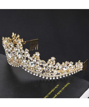 Minkissy Women's Tiara with Comb | Crystal Crown Headband for Bridal & Princess | Elegant Gold & White Rhinestones - Buy Online on GoSupps.com